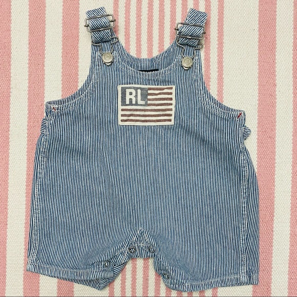 Ralph Lauren Other - Ralph Lauren Polo Blue Pin Stripe Flag Overalls Infant Child Size 12 18 Months